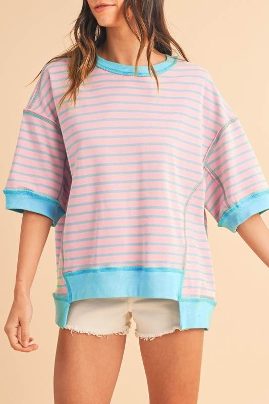 Pink Stripe mint half sleeve sweatshirt - Shop Style & More | Fresh Looks, Everyday Deals & Free Shipping