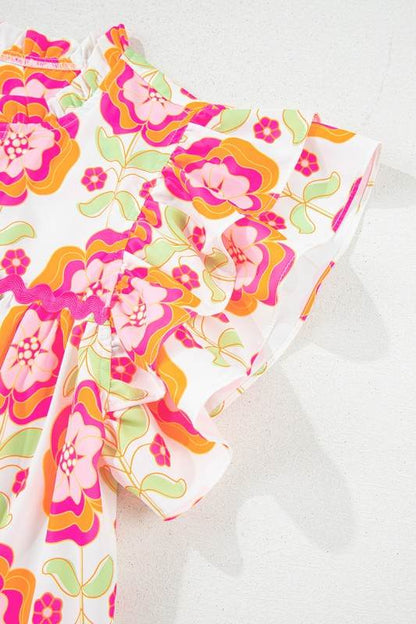 Floral Sleeve Ric-rac Trim Split Neck Loose Blouse - Shop Style & More | Fresh Looks, Everyday Deals & Free Shipping