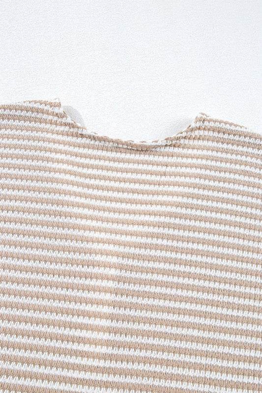 Khaki Stripe Buttoned Front V Neck Knitted T Shirt - Shop Style & More | Fresh Looks, Everyday Deals & Free Shipping
