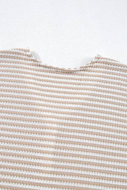 Khaki Stripe Buttoned Front V Neck Knitted T Shirt - Shop Style & More | Fresh Looks, Everyday Deals & Free Shipping