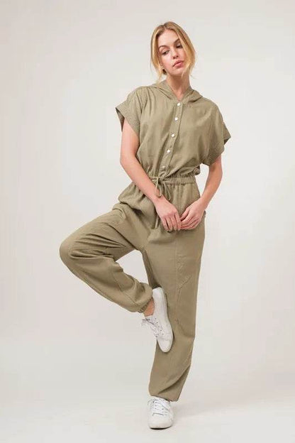 And The Why Washed Short Sleeve Hooded Jumpsuit - Shop Style & More | Fresh Looks, Everyday Deals & Free Shipping