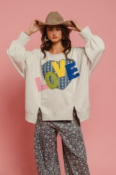 BiBi LOVE Heart Patch Slit French Terry Sweatshirt Hoodies & Sweaters