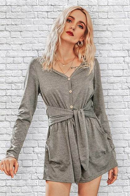 Button Down V Neck Solid Romper - Shop Style & More | Fresh Looks, Everyday Deals & Free Shipping
