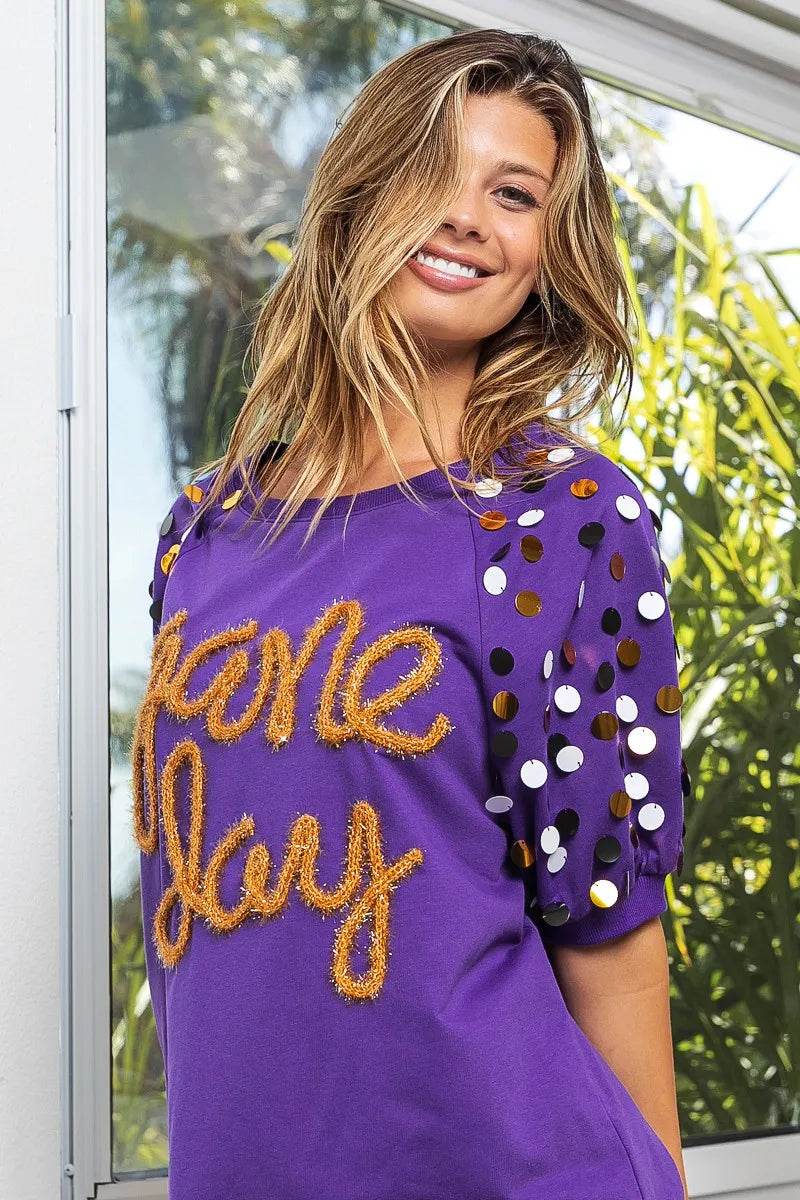 BiBi Game Day Metallic Letter Spangle Sleeve Top - Shop Style & More | Fresh Looks, Everyday Deals & Free Shipping