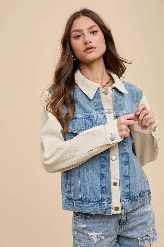Annie Wear Collared Neck Double Placket Denim Jacket - Shop Style & More | Fresh Looks, Everyday Deals & Free Shipping