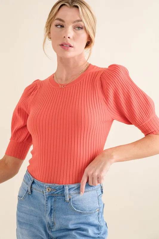 And The Why Puffed Half Sleeve Rib Basic Bodysuit - Shop Style & More | Fresh Looks, Everyday Deals & Free Shipping