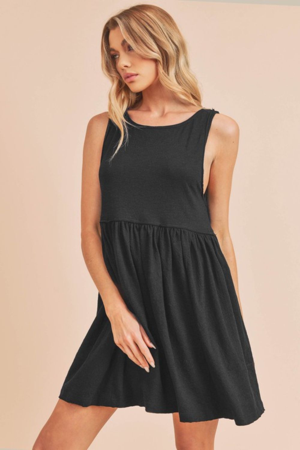 Aemi + Co Round Neck Mini Tank Dress Black Casual Dresses