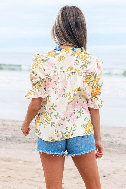 Crochet V Neck Half Sleeve Boho Floral Blouse - Shop Style & More | Fresh Looks, Everyday Deals & Free Shipping