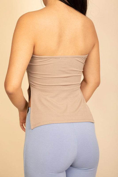 Strapless Ribbed Side-Slit Flare Top - Shop Style & More | Fresh Looks, Everyday Deals & Free Shipping