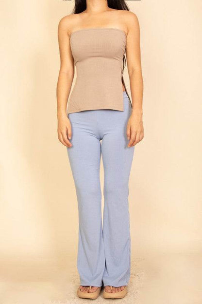 Strapless Ribbed Side-Slit Flare Top - Shop Style & More | Fresh Looks, Everyday Deals & Free Shipping