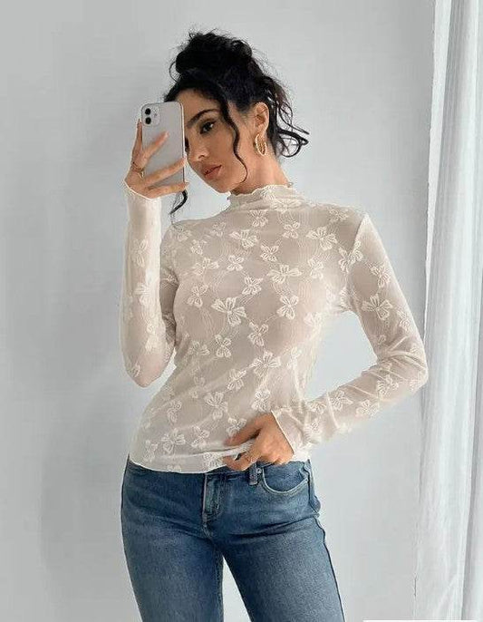 Mesh bow printed long sleeve top - Shop Style & More | Fresh Looks, Everyday Deals & Free Shipping