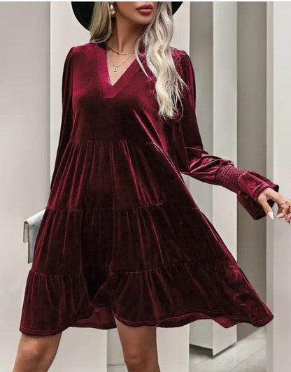 Elegant Velvet Long Sleeve Solid Color Dress - Shop Style & More | Fresh Looks, Everyday Deals & Free Shipping