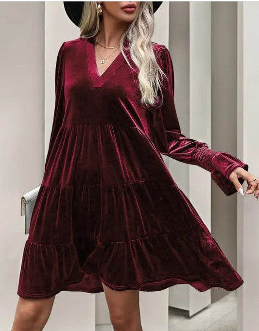 Elegant Velvet Long Sleeve Solid Color Dress - Shop Style & More | Fresh Looks, Everyday Deals & Free Shipping