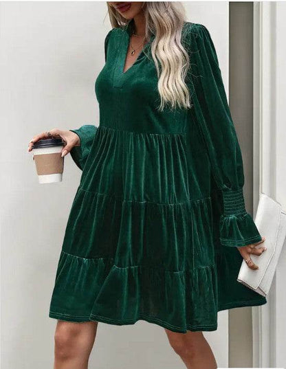 Elegant Velvet Long Sleeve Solid Color Dress - Shop Style & More | Fresh Looks, Everyday Deals & Free Shipping