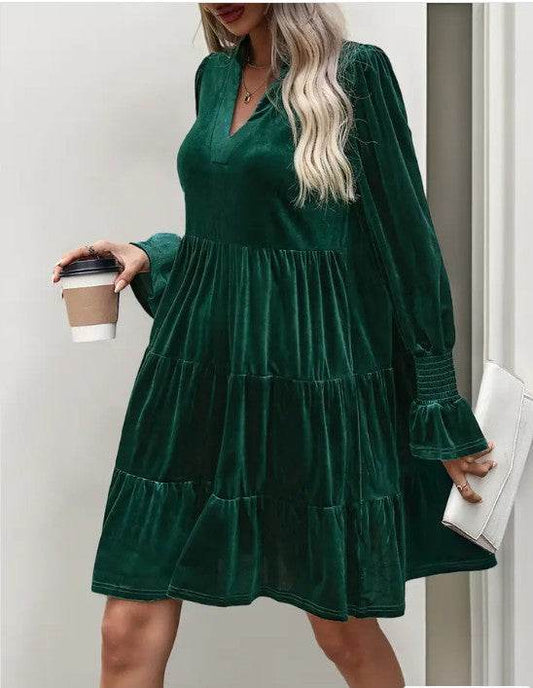 Elegant Velvet Long Sleeve Solid Color Dress - Shop Style & More | Fresh Looks, Everyday Deals & Free Shipping