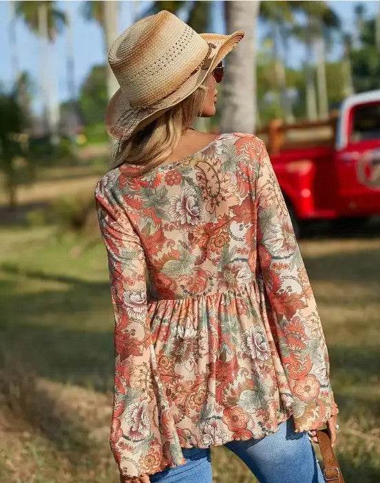 Western Printed Bell Sleeve Blouse - Shop Style & More | Fresh Looks, Everyday Deals & Free Shipping