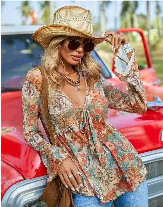Western Printed Bell Sleeve Blouse - Shop Style & More | Fresh Looks, Everyday Deals & Free Shipping