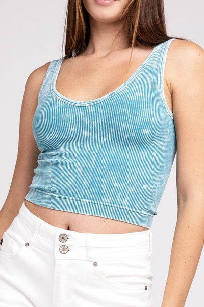 2 Way Neckline Washed Ribbed Cropped Tank Top - Shop Style & More | Fresh Looks, Everyday Deals & Free Shipping