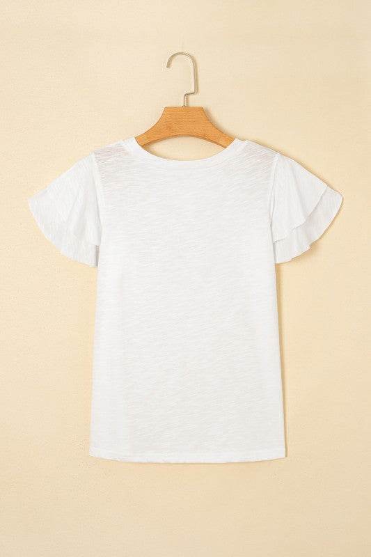 Cotton White Black Ruffle Sleeve Plain Blouse - Shop Style & More | Fresh Looks, Everyday Deals & Free Shipping