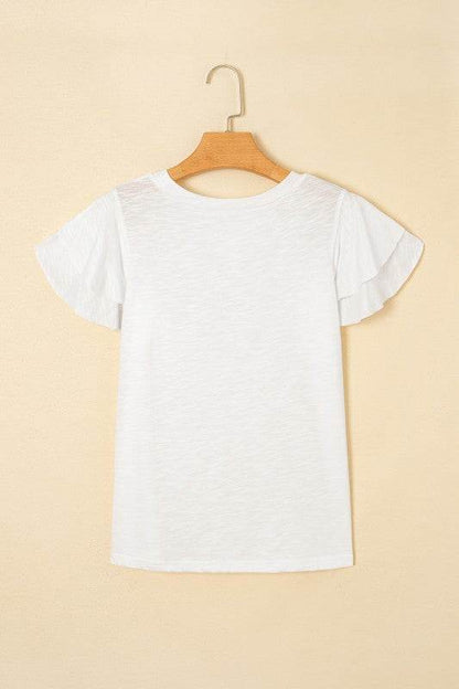 Cotton White Black Ruffle Sleeve Plain Blouse - Shop Style & More | Fresh Looks, Everyday Deals & Free Shipping