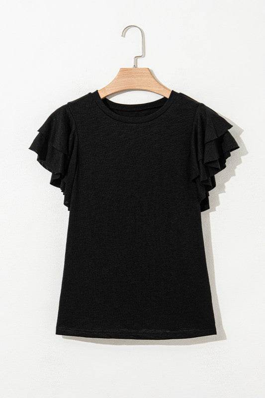 Cotton White Black Ruffle Sleeve Plain Blouse - Shop Style & More | Fresh Looks, Everyday Deals & Free Shipping
