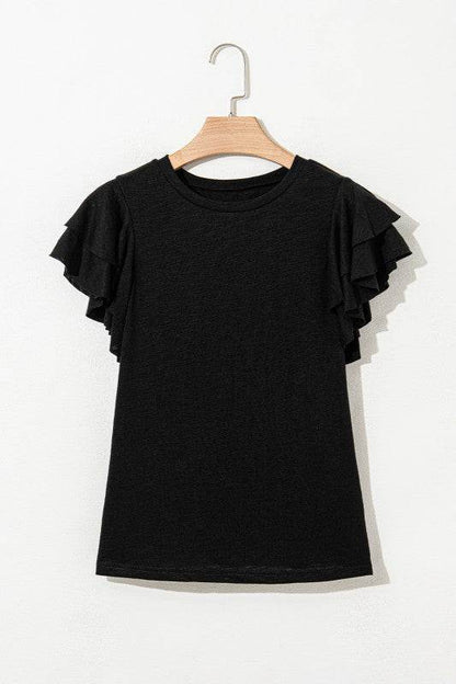 Cotton White Black Ruffle Sleeve Plain Blouse - Shop Style & More | Fresh Looks, Everyday Deals & Free Shipping