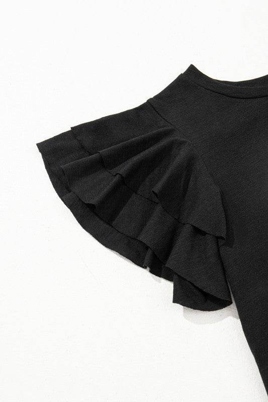Cotton White Black Ruffle Sleeve Plain Blouse - Shop Style & More | Fresh Looks, Everyday Deals & Free Shipping
