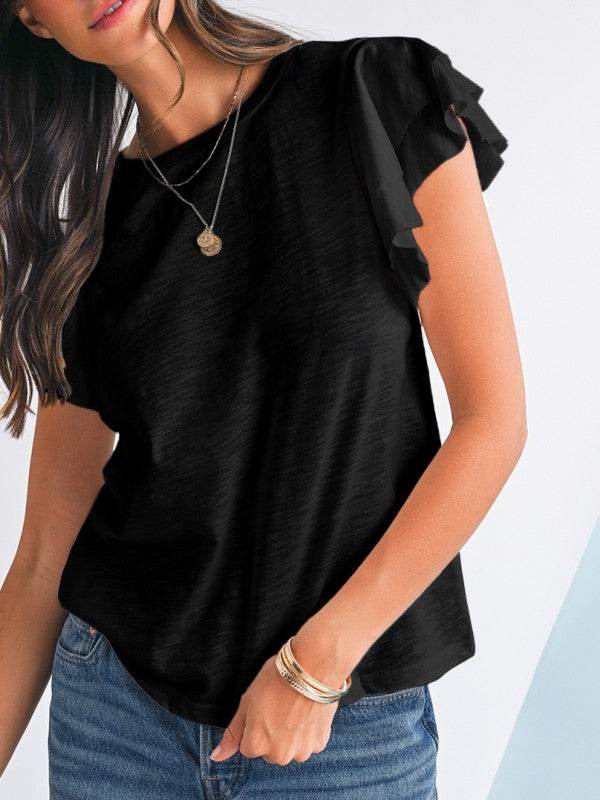 Cotton White Black Ruffle Sleeve Plain Blouse - Shop Style & More | Fresh Looks, Everyday Deals & Free Shipping