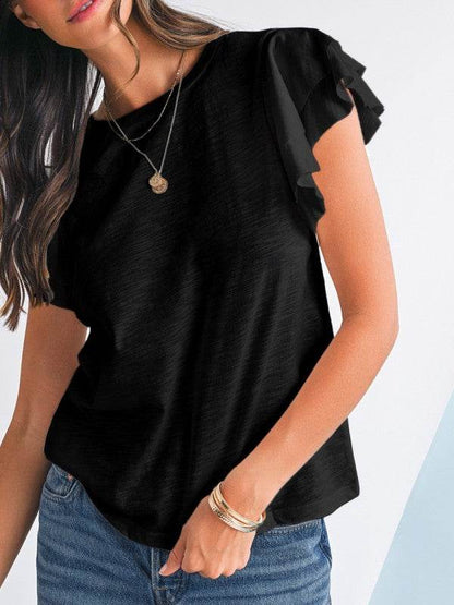 Cotton White Black Ruffle Sleeve Plain Blouse - Shop Style & More | Fresh Looks, Everyday Deals & Free Shipping