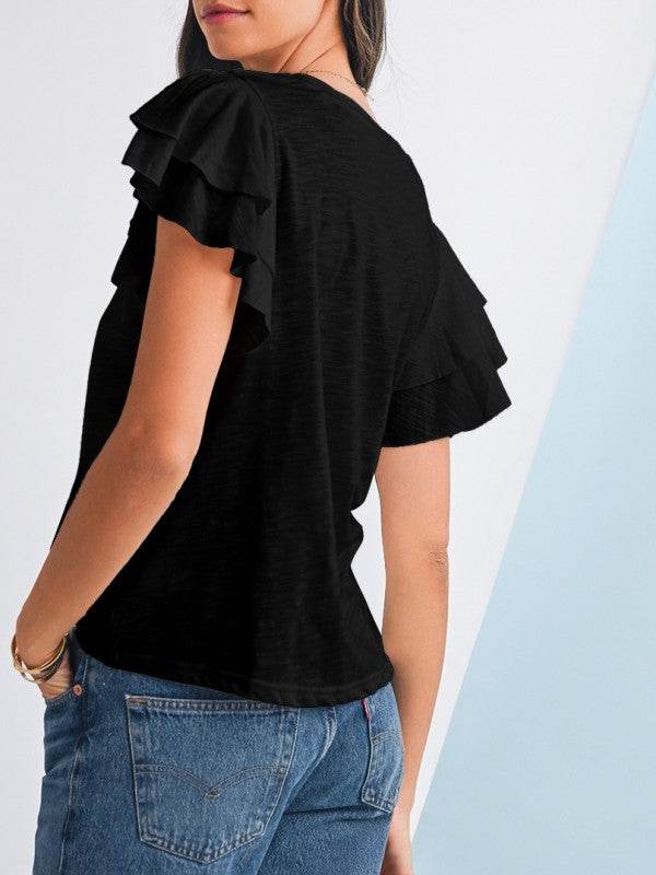 Cotton White Black Ruffle Sleeve Plain Blouse - Shop Style & More | Fresh Looks, Everyday Deals & Free Shipping