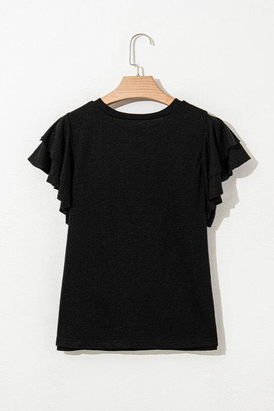 Cotton White Black Ruffle Sleeve Plain Blouse - Shop Style & More | Fresh Looks, Everyday Deals & Free Shipping