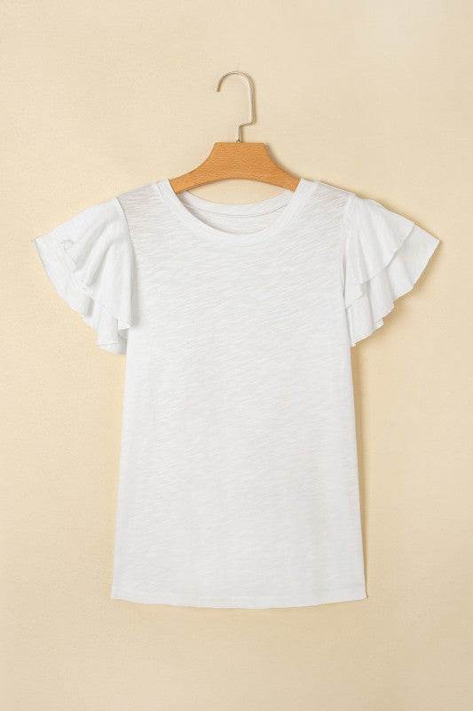 Cotton White Black Ruffle Sleeve Plain Blouse - Shop Style & More | Fresh Looks, Everyday Deals & Free Shipping