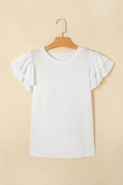 Cotton White Black Ruffle Sleeve Plain Blouse - Shop Style & More | Fresh Looks, Everyday Deals & Free Shipping