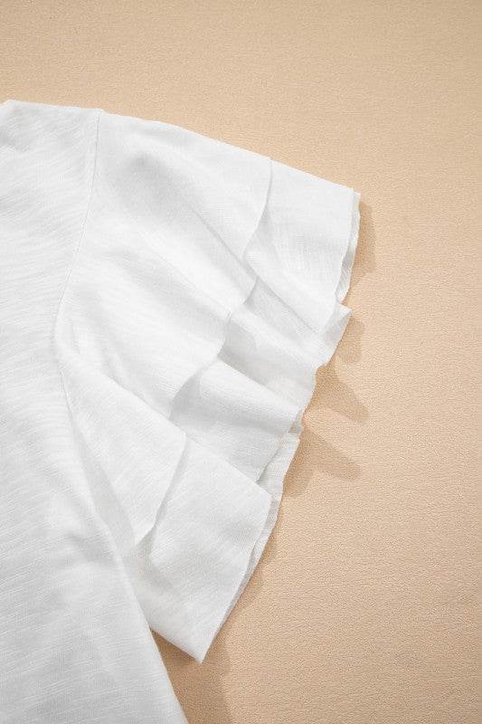 Cotton White Black Ruffle Sleeve Plain Blouse - Shop Style & More | Fresh Looks, Everyday Deals & Free Shipping