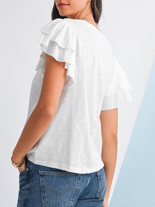 Cotton White Black Ruffle Sleeve Plain Blouse - Shop Style & More | Fresh Looks, Everyday Deals & Free Shipping