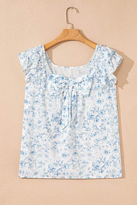 Ribbon Back Blue Floral Viscose Blouse - Shop Style & More | Fresh Looks, Everyday Deals & Free Shipping