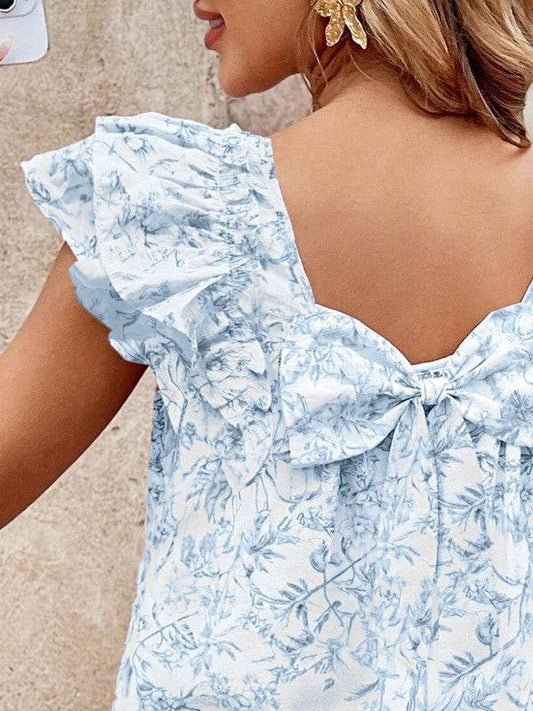 Ribbon Back Blue Floral Viscose Blouse - Shop Style & More | Fresh Looks, Everyday Deals & Free Shipping
