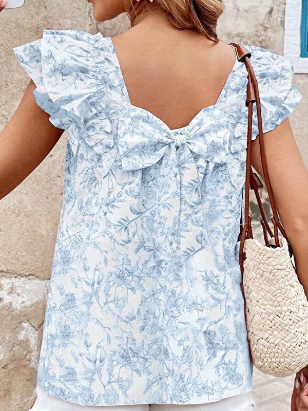 Ribbon Back Blue Floral Viscose Blouse - Shop Style & More | Fresh Looks, Everyday Deals & Free Shipping