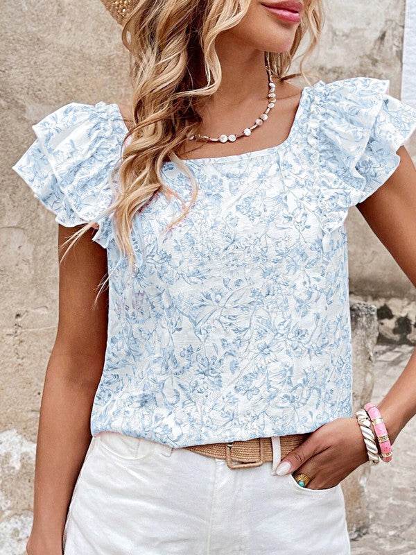 Ribbon Back Blue Floral Viscose Blouse - Shop Style & More | Fresh Looks, Everyday Deals & Free Shipping
