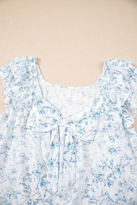Ribbon Back Blue Floral Viscose Blouse - Shop Style & More | Fresh Looks, Everyday Deals & Free Shipping