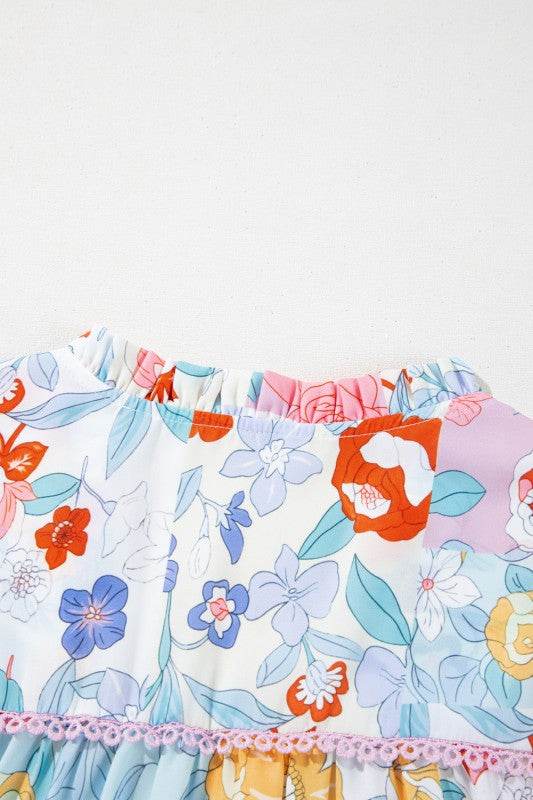 Boho Flower Print Frill Neck Puff Sleeve Blouse - Shop Style & More | Fresh Looks, Everyday Deals & Free Shipping