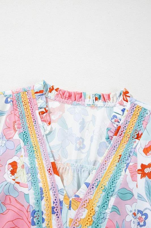 Boho Flower Print Frill Neck Puff Sleeve Blouse - Shop Style & More | Fresh Looks, Everyday Deals & Free Shipping