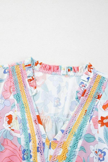 Boho Flower Print Frill Neck Puff Sleeve Blouse - Shop Style & More | Fresh Looks, Everyday Deals & Free Shipping