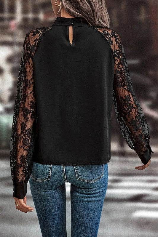 Keyhole Neckline Floral Lace Raglan Sleeve Blouse - Shop Style & More | Fresh Looks, Everyday Deals & Free Shipping