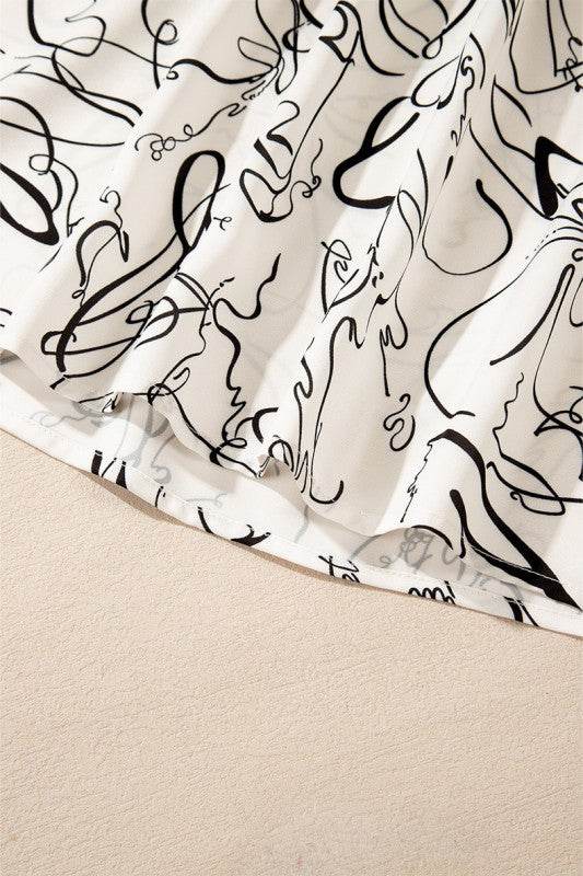 Abstract Print Balloon Sleeve Crew Neck Blouse - Shop Style & More | Fresh Looks, Everyday Deals & Free Shipping