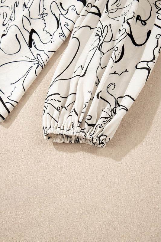 Abstract Print Balloon Sleeve Crew Neck Blouse - Shop Style & More | Fresh Looks, Everyday Deals & Free Shipping