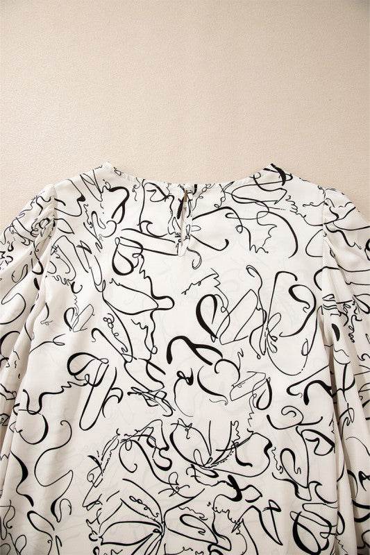 Abstract Print Balloon Sleeve Crew Neck Blouse - Shop Style & More | Fresh Looks, Everyday Deals & Free Shipping