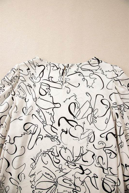 Abstract Print Balloon Sleeve Crew Neck Blouse - Shop Style & More | Fresh Looks, Everyday Deals & Free Shipping
