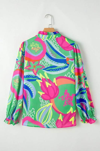 Abstract Print Ruffled Sleeve Buttoned Blouse - Shop Style & More | Fresh Looks, Everyday Deals & Free Shipping