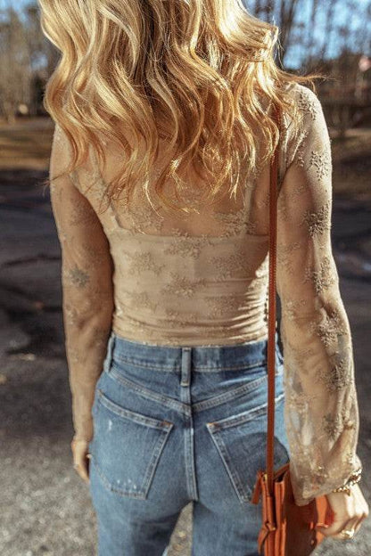 Lace Mesh Crochet Splicing Slim Long Sleeve Blouse - Shop Style & More | Fresh Looks, Everyday Deals & Free Shipping